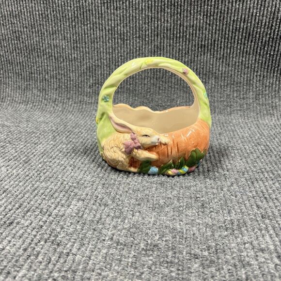 VTG Designpac Easter Basket Ceramic Rabbits Carrots 7”x‎ 6” Holiday Decorative - Picture 1 of 13